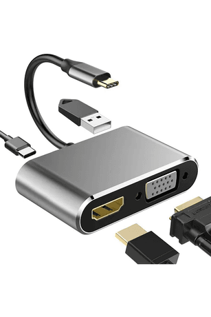 FİOPLUS 4‑In‑1 Usb‑C Genişletici Dock | Hdmi + Vga + Usb‑A + Pd – 4K Destekli Adaptör Dönüştürücü