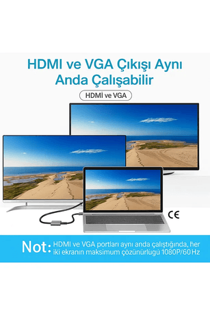 FİOPLUS 4‑In‑1 Usb‑C Genişletici Dock | Hdmi + Vga + Usb‑A + Pd – 4K Destekli Adaptör Dönüştürücü