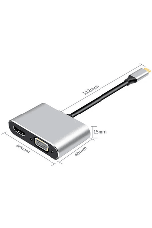 FİOPLUS 4‑In‑1 Usb‑C Genişletici Dock | Hdmi + Vga + Usb‑A + Pd – 4K Destekli Adaptör Dönüştürücü