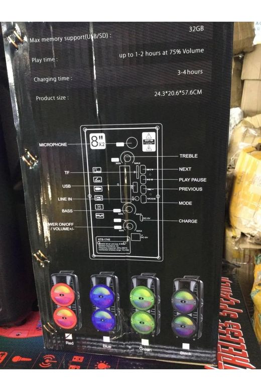 FİOPLUS Kts-1745  8 Inç Rgb Led Güçlü Hoparlör Mikrofonlu Bluetooth Hoparlör