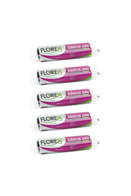 Florex 869740539072445 Endüstriyel Jumbo Boy Çöp Torbası 80 X 110 Cm 10Lu Rulo Siyah 5 Rulo 50 Adet