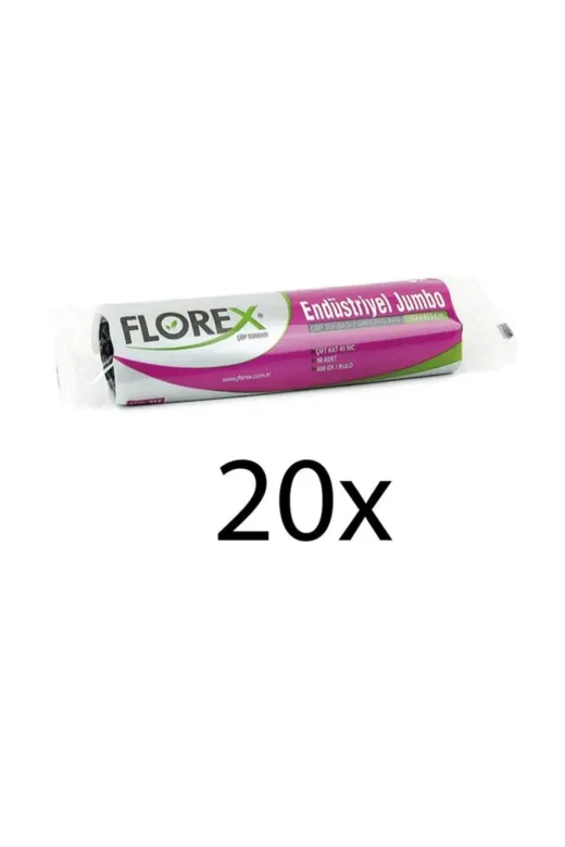 Florex TYBE3ZU6FOHNO2FY24 Siyah  Endüstriyel Jumbo Boy 10 Adet  80 X 110 Cm 20 Paket Çöp Torbası