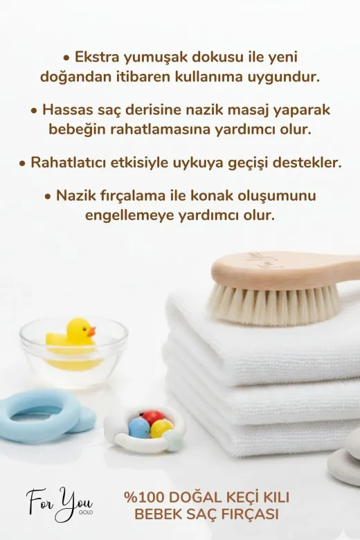 For You Gold bebekfır01 %100 Keçi Kılı Doğal Bebek Saç Fırçası