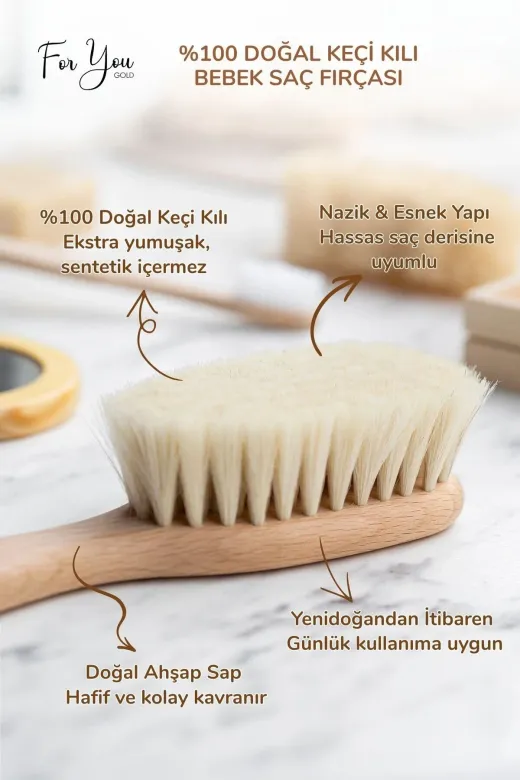 For You Gold bebekfır01 %100 Keçi Kılı Doğal Bebek Saç Fırçası
