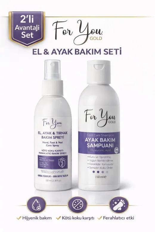 For You Gold sprey+şampuan Ayak Ve Tırnak Bakım Seti - , Koku, Mantar Ayak Ve Tırnak Bakım Sprey + Ayak Şampuan 2'li Set