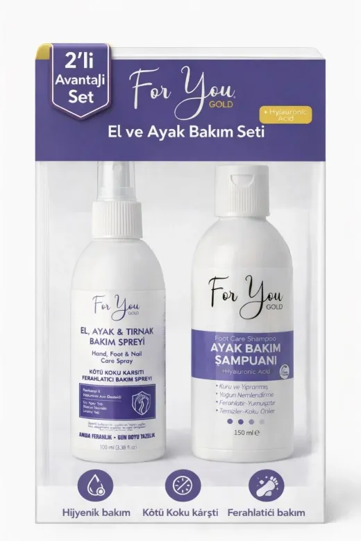For You Gold sprey+şampuan Ayak Ve Tırnak Bakım Seti - , Koku, Mantar Ayak Ve Tırnak Bakım Sprey + Ayak Şampuan 2'li Set