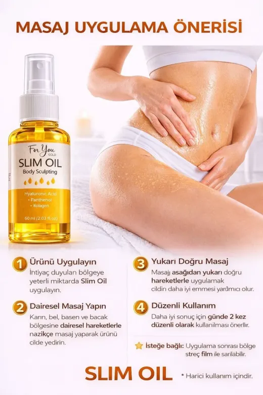 For You Gold TYCZVH1S8N172417880976012 İnceltmeye Ve Sıkılaştırmaya Yardımcı Selülit Karşıtı Slim Oil, Yağ 60 Ml