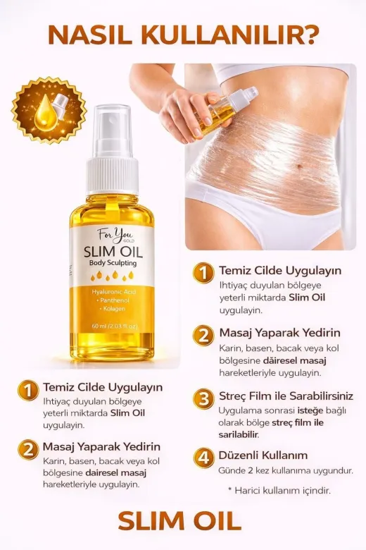 For You Gold TYCZVH1S8N172417880976012 İnceltmeye Ve Sıkılaştırmaya Yardımcı Selülit Karşıtı Slim Oil, Yağ 60 Ml