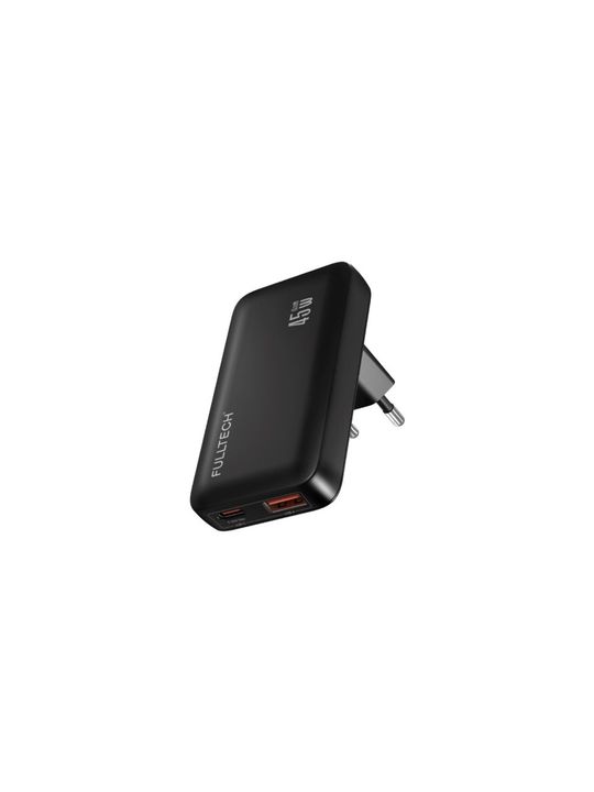 Fulltech Fc69 45W, Hızlı Şarj Adaptörü 1Xusb-A + 1Xusb-C Çıkışlı, Gan Yenilikçi Hızlı Ince Şarj Adaptörü