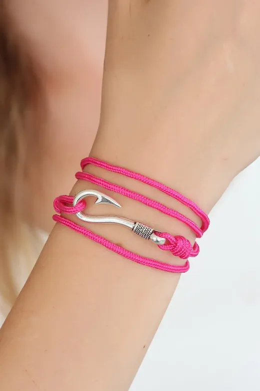 Fuşya Renk Gümüş Metal Kancalı Bayan Çoklu Bileklik TJ-BB2374-KS