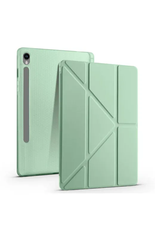 Galaxy Tab S9 Kılıf Uyumlu Zore Tri Folding Kalem Bölmeli Standlı Kılıf-Koyu Yeşil