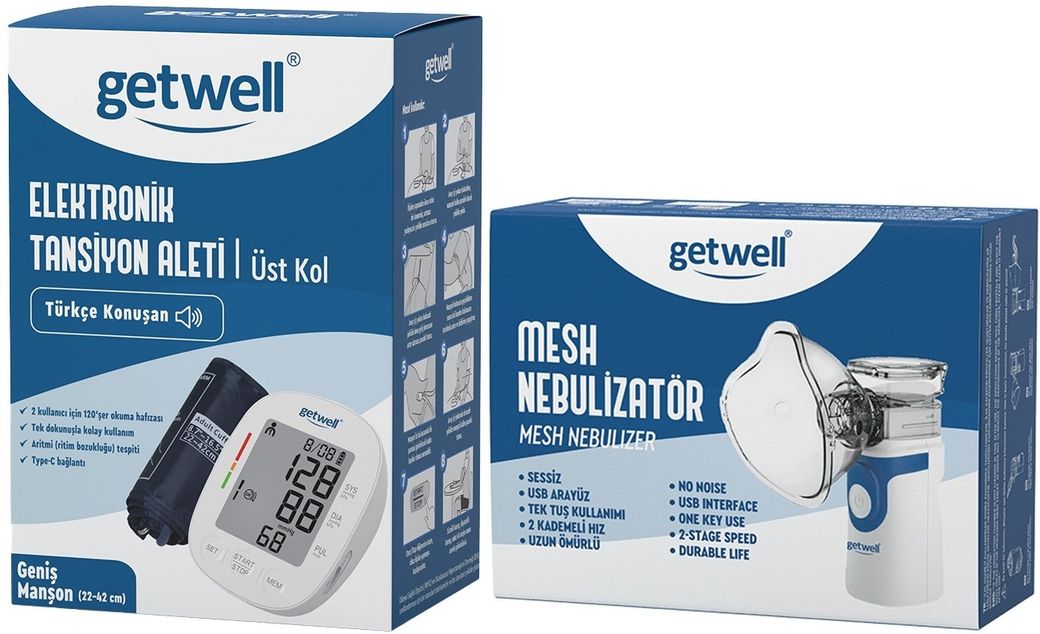 Getwell (Avantaj Pk 3) Konuşan Üst Koldan Tansiyon Aleti - Ölçme Cihazı / Mesh Nebulizatör Şarjlı