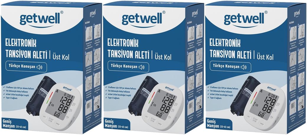 Getwell Konuşan Üst Koldan Tansiyon Aleti - Ölçme Cihazı (Geniş Manşon) (3 Lü Set)