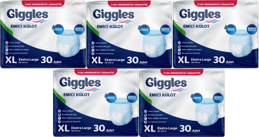 Giggles Yetişkin Bezi Emici Külot Ekstra Büyük (XL) 150 Adet (5PK*30)