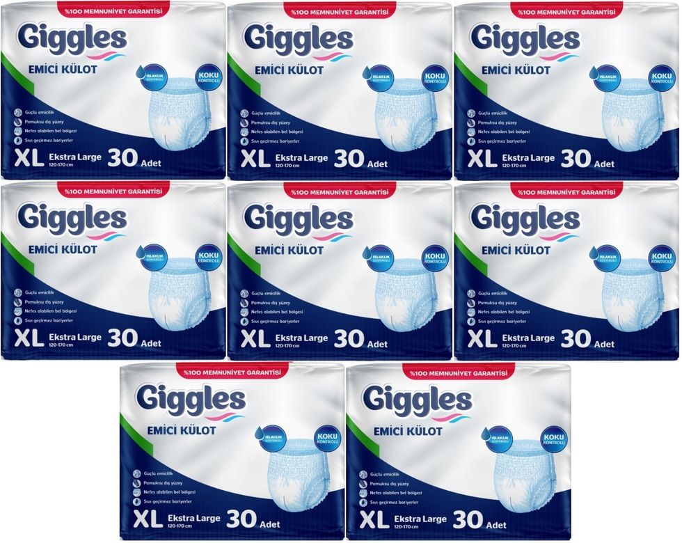 Giggles Yetişkin Bezi Emici Külot Ekstra Büyük (XL) 240 Adet (8PK*30)