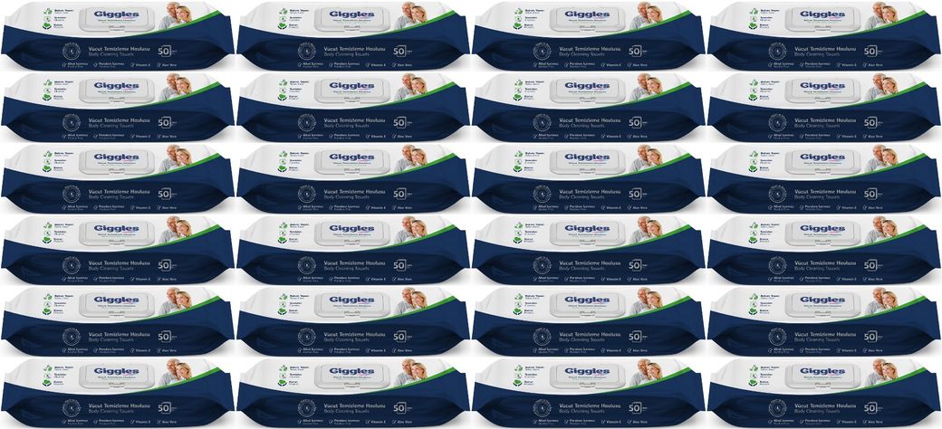 Giggles Yetişkin Vücut Temizleme Islak Mendil Havlu 1200 Yaprak XL (Beyaz Sabun Kokulu) (24PK*50)