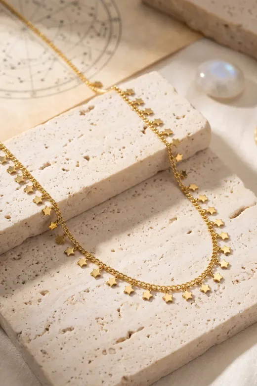Gold Renk Yıldız Pul Model 60 cm Kadın Kolye TJ-BKO11211