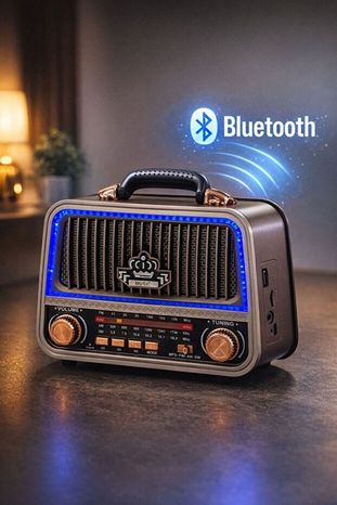 Gold Silver GS-1365 Ledli Bluetooth-Usb-Sd-Fm-Tf-Aux Şarjli Bakir Ve Bej Nostalji Radyo