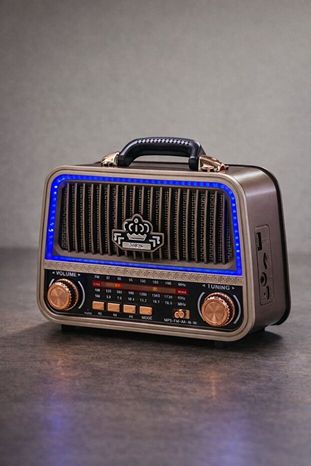 Gold Silver GS-1365 Ledli Bluetooth-Usb-Sd-Fm-Tf-Aux Şarjli Bakir Ve Bej Nostalji Radyo