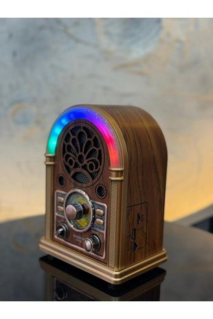 Gold Silver GS-1380 Nostaljik Radyo Bluetooth Usb Tf Destekli Rgb Işıklı Şarjlı Retro Radyo