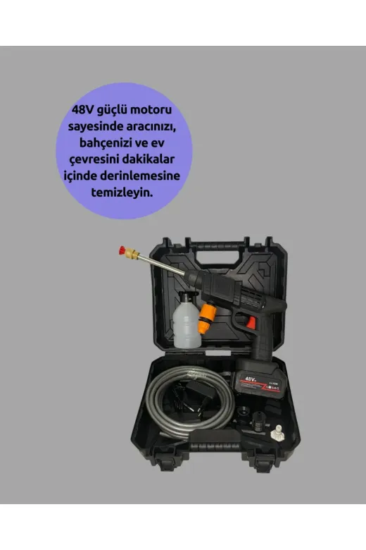Hafk HFK-MMEYTDUCZZZTEKBATARYALIARAYIKAMA-1 Mey İthalat® Taşınabilir Şarjlı Basınçlı Yıkama Tabancası Köpük Aparatlı