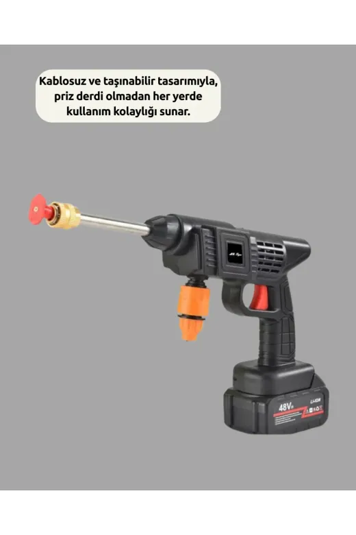 Hafk HFK-MMEYTDUCZZZTEKBATARYALIARAYIKAMA-1 Mey İthalat® Taşınabilir Şarjlı Basınçlı Yıkama Tabancası Köpük Aparatlı