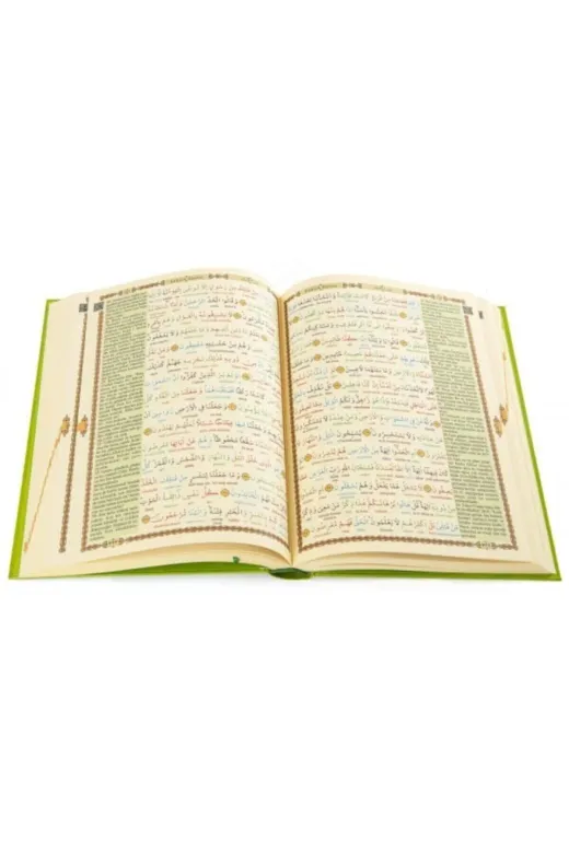 Haktan Yayın Dağıtım kuranı kerim yeşil renkli orta Haktan Yayınları Orta Boy Satır Arası Renkli Kelime Altı Meali - Bilgisayar Hatlı - Diyanet Mühürlü