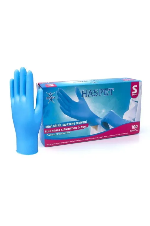hasped PRA-9680461-5837 Haspet Mavi Nitril Pudrasız Eldiven (S) Beden 8680361796495
