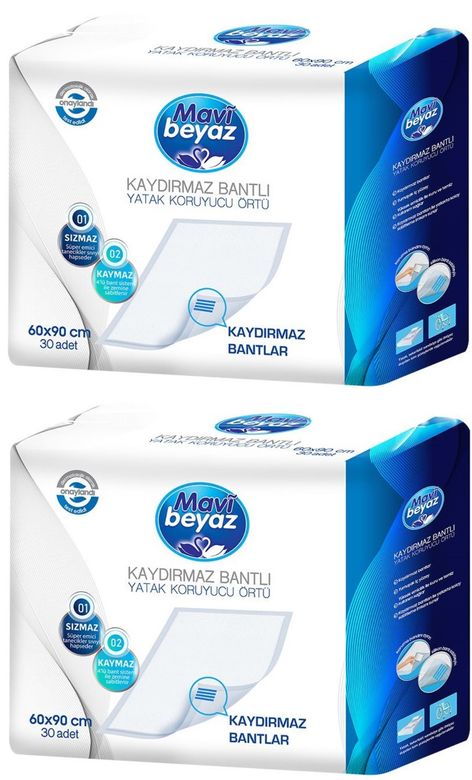 Hasta Alt Açma Yatak Koruyucu Örtü 60*90CM 60 Adet (2Pk*30) Kaydırmaz Bantlı