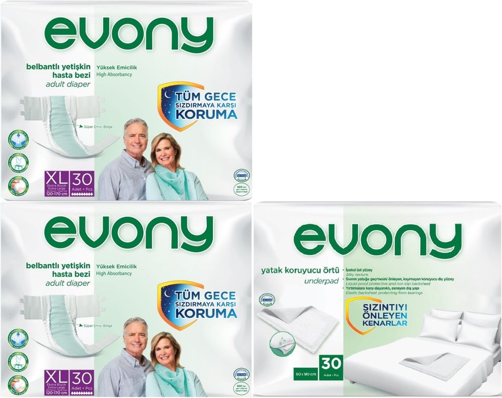 Hasta Bezi Yetişkin Bel Bantlı Tekstil Yüzey Ekstra Büyük 60 Adet+ Yatak Koruyucu Örtü 30 Adet