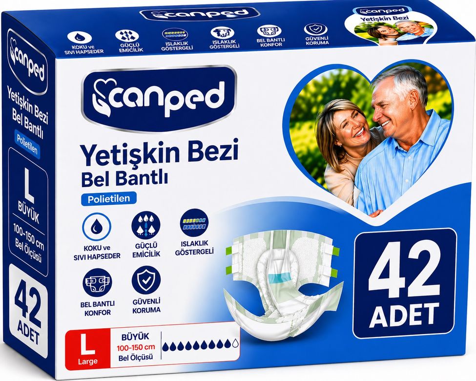Hasta Bezi Yetişkin Bel Bantlı Polietilen L-Large Büyük Boy 42 Adet (6PK*7)