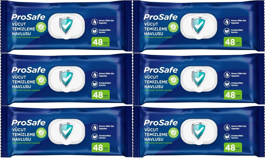 Hasta Vücut Temizleme Islak Mendil Havlu 48 Yaprak XL 6 Li Set Plastik Kapak