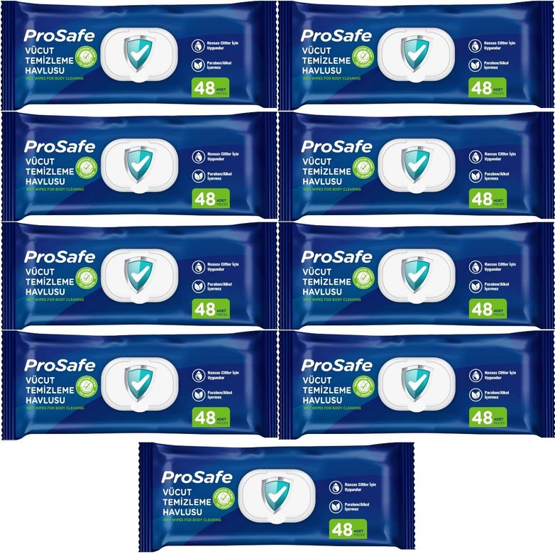 Hasta Vücut Temizleme Islak Mendil Havlu 48 Yaprak XL 9 Lu Set Plastik Kapak
