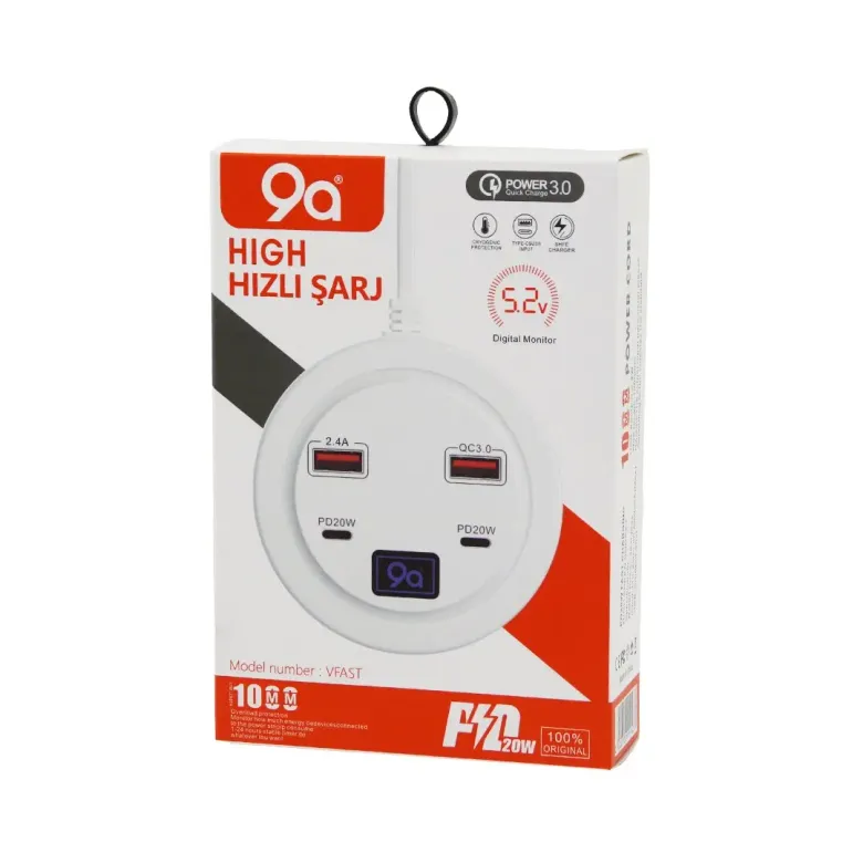 HIGH POWER 3.0  VFAST KY-100  ÇOKLU= 4 LÜ   HIZLI  ŞARJ SETİ  2AD -PD20W=TYPE-C  - 2.1A + QC3.0= USB  2.4W (4745)