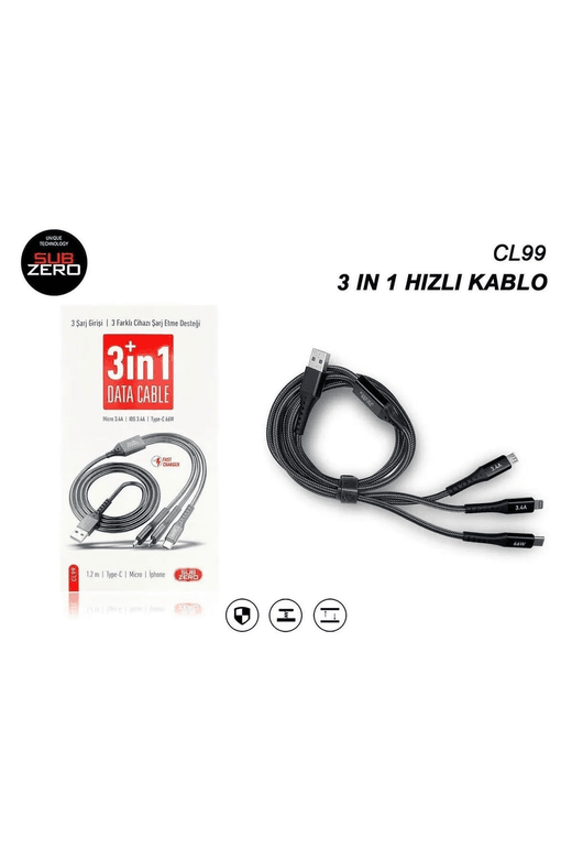 hm1j2aRbKi Subzero 3In1 Şarj Kablosu 66W Salise Gösterir
