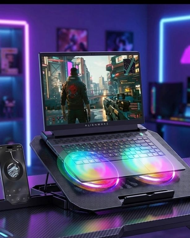 Hobibahçem 129133626 Mey İthalat Rgb Işıklı Laptop Soğutucu Stand Çift Fanlı Sessiz Çalışan Ayarlanabilir