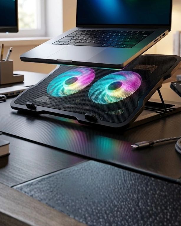Hobibahçem 129133650 Mey İthalat Ayarlanabilir Laptop Soğutucu Çift Fan Rgb Işıklı Sessiz Çalışan