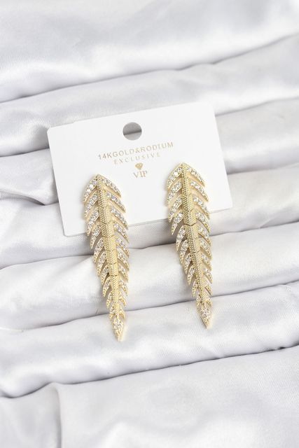 Hobibahçem BKP11516-BLNC Pirinç Gold Renk Balık Sırtı Model Zirkon Taşlı Kadın Küpe Altın