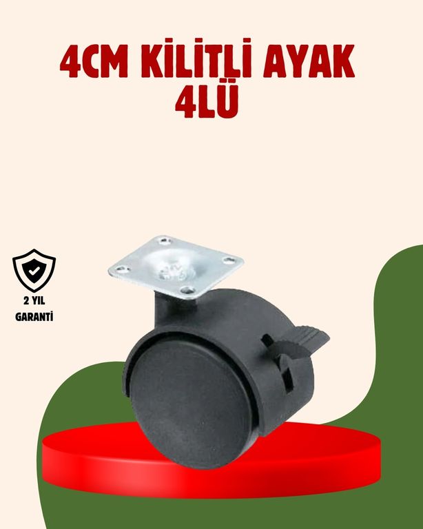 Hobibahçem MEYTDUCZZZKİLİTLİ4CMAYAK-1-BLMY Mey İthalat 4 Cm Kilitli Döner Ayak 4 Adet Sehpa Ve Mobilya Ayağı Çok Renkli