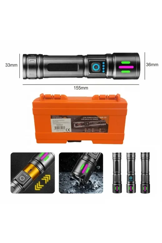Hsc bilişim klt8912733127775 Bedotech Bd-15 6.4W Tg Led Çok Fonksiyonlu Alüminyum Alaşımlı Zoomlu Type-C Şarjlı El Feneri
