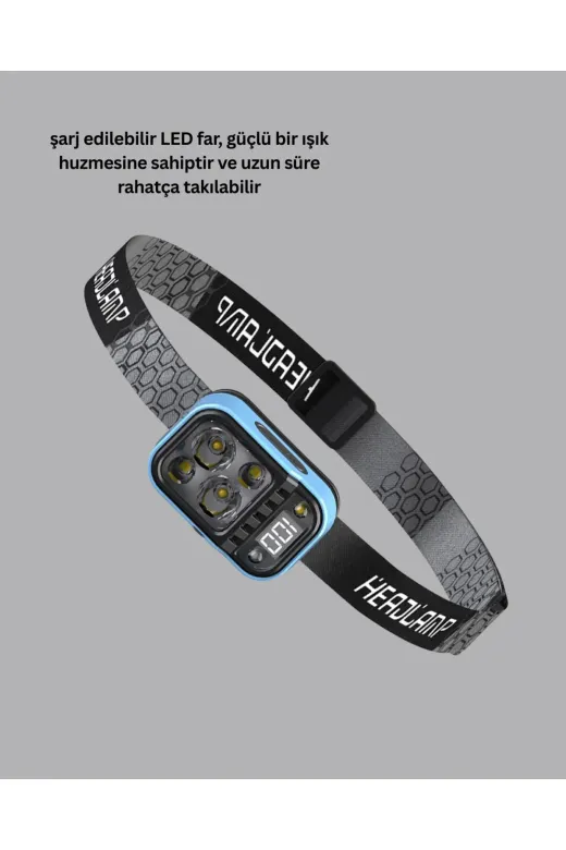 Hsc bilişim klt8912733312379 Üç Renkli Led Kafa Feneri 53 Mod Güç Göstergeli Type C Şarjlı
