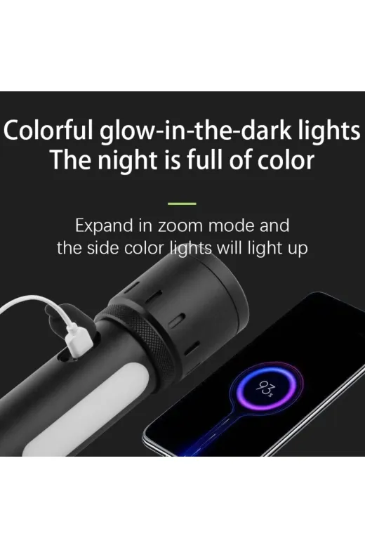 Hsc bilişim klt8912733380644 Bedotech Bd-6 30W Tg + Rgb Led Alüminyum Alaşımlı Zoomlu Type-C Pil Göstergeli Şarjlı El Feneri
