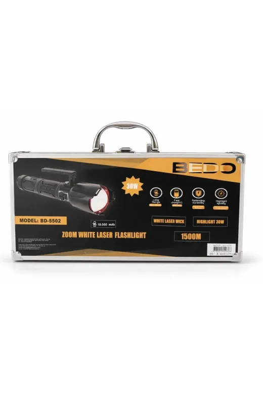 Hsc bilişim klt8912733406986 Bedotech Bd-5502 30W Tg Led Alüminyum Alaşımlı Zoomlu Type-C Şarjlı El Feneri