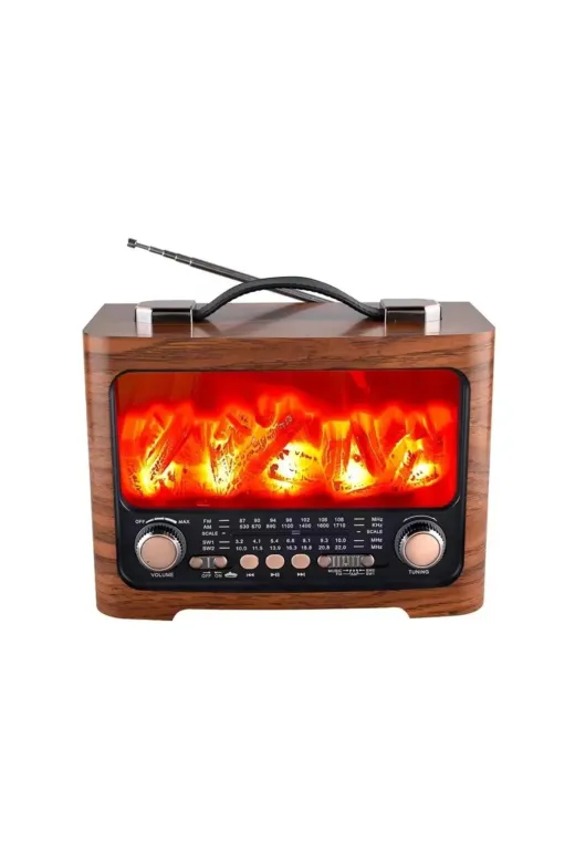 Hsc bilişim klt8912733753684 Taşınabilir Şömine Efektli Bluetooth Hoparlör Fm Radyo Led Işıklı Müzik Çalar