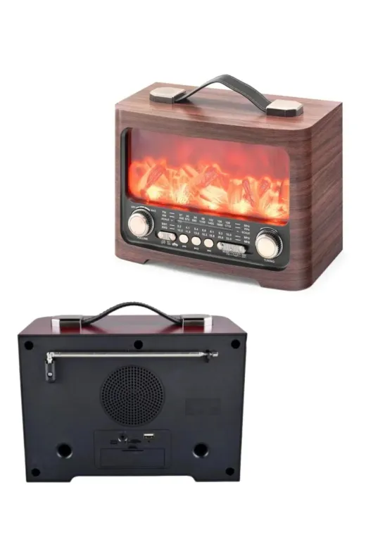 Hsc bilişim klt8912733753684 Taşınabilir Şömine Efektli Bluetooth Hoparlör Fm Radyo Led Işıklı Müzik Çalar