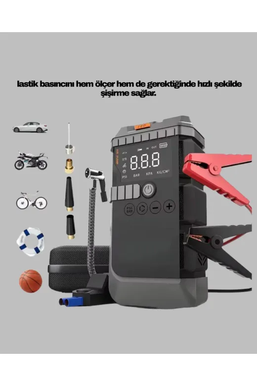 Hsc bilişim klt8912733932423 4’Ü 1 Arada Powerbank Özellikli Araç Akü Şarj Takviye Cihazı