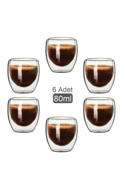 HubbyChef 20KCCFT80 Çift Cidarlı Bardak Espresso Bardağı 6 Adet 80Ml