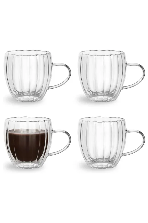 HubbyChef 22CDRBMTBK01 4'lü Bambu Tabaklı Cidarlı Espresso Kahve Bardağı