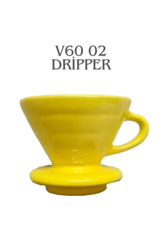 HubbyChef 22DPPRSRI02 V60 02 Dripper Seramik Kahve Demleme Ekipmanı (Hardal Sarı)