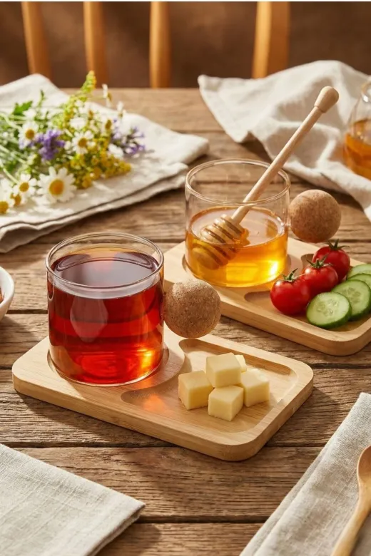 HubbyChef 22ESPBMBRD01 6'lı Bambu Tabaklı Espresso Kahve Bardağı Takımı